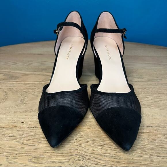 New! Tuckernuck Black Mesh Darcy Wedges Suede Leather Heels Women’s Size 9 - Picture 5 of 10